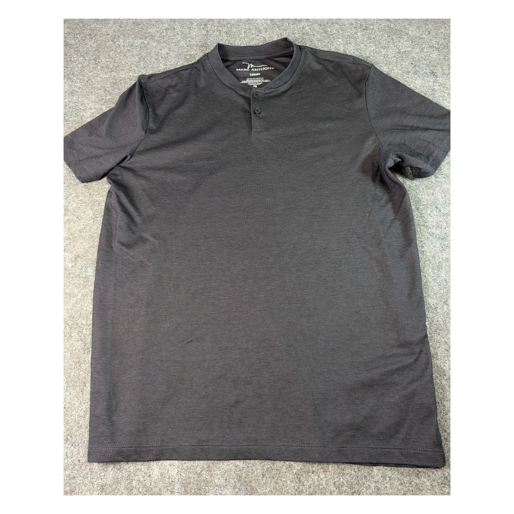 Marc Anthony Luxury Mens Large Charcoal Gray Pima Cotton Blend Henley Shirt EUC